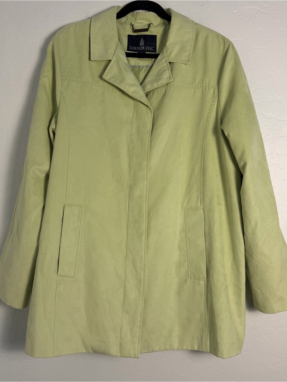 London Fog Vintage Women's XL Lightweight Trench Coat Soft Pastel Lime Collared